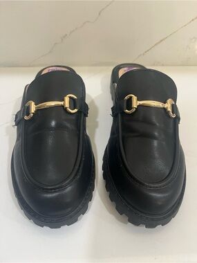 Sincerely Jules Black Horsebit Mule Loafers Lug Sole Chic 8.5